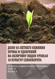 Доля 50-летнего влияния почвы и удобрений на величину видов урожая 10 культур севооборота. Из цикла «Судьба русского чернозёма». Часть IV. Выпуск 8